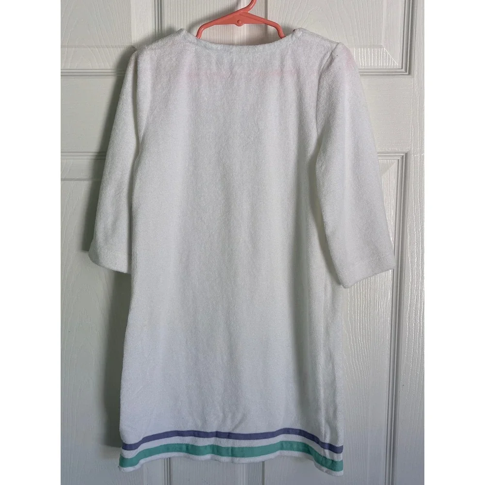 NEW Cabana Life Swim Cover Up 6 White Terry Cloth UPF 50+ Striped Trim